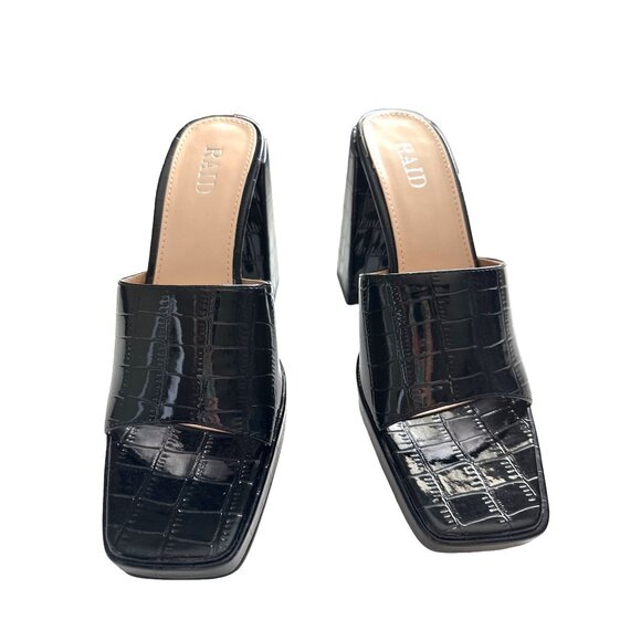 RAID Slip On Heels Black Patent Croc Embossed NEW Platform Open Toe 4.5” Size 7 - Picture 2 of 11